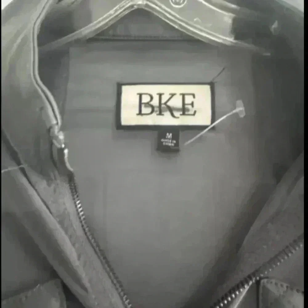 BKE Moto Jacket Faux Leather Dark Gray Lace Mesh Full Zip Pockets Size Medium